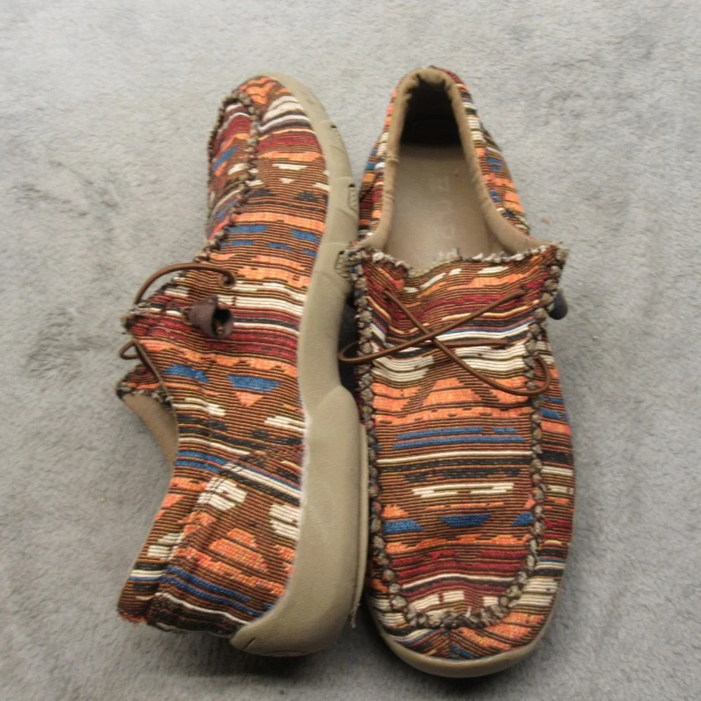Roper Aztec Mens Shoes 9 Brown‎ Southwestern Slip On Lace-Up Shoes Loafer Casual